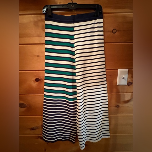 Tory Sport Wide Leg Pants Navy, Green, Cream Stripes. Size Small - Picture 1 of 16